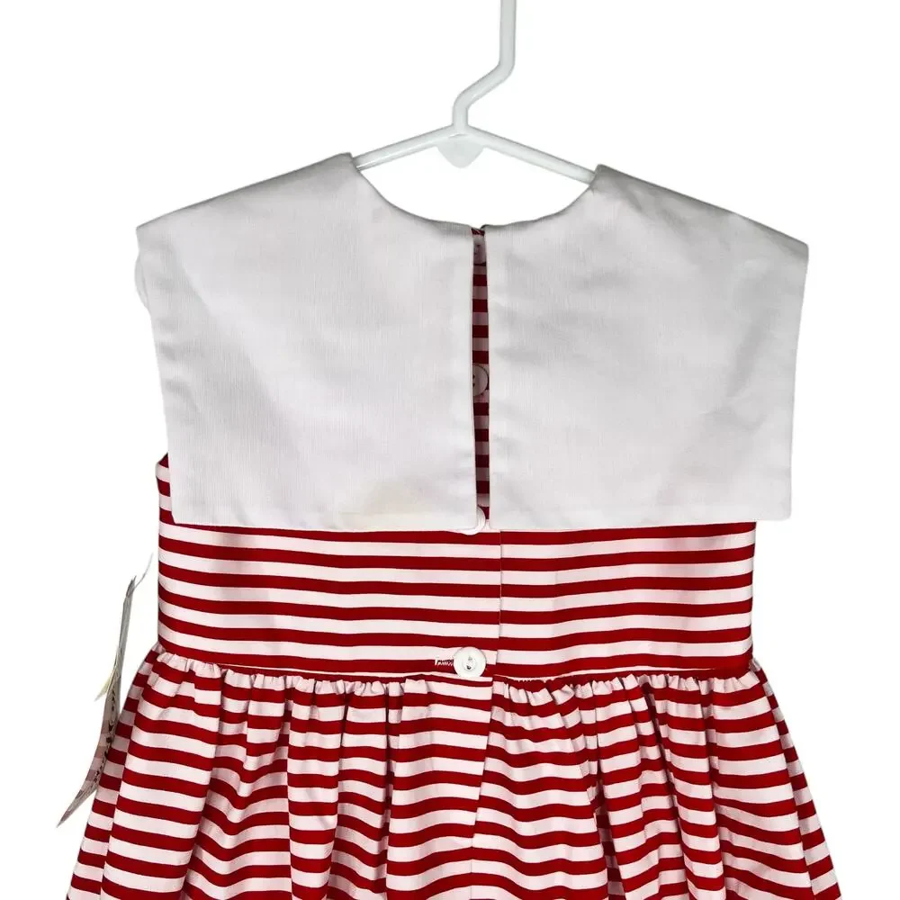 Vintage Sylvia Whyte Girls Nautical Dress Red White 4 New Flaws